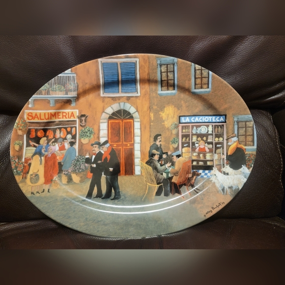GUY BUFFET "TUSCAN STOREFRONTS" - 16" Oval Serving Platter. NWOT - Picture 2 of 8